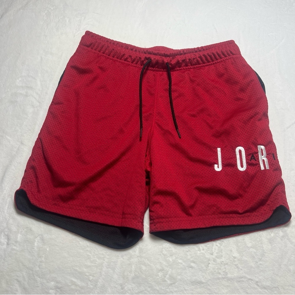 Jordan Mesh Graphic Basketball Shorts Red Black Small